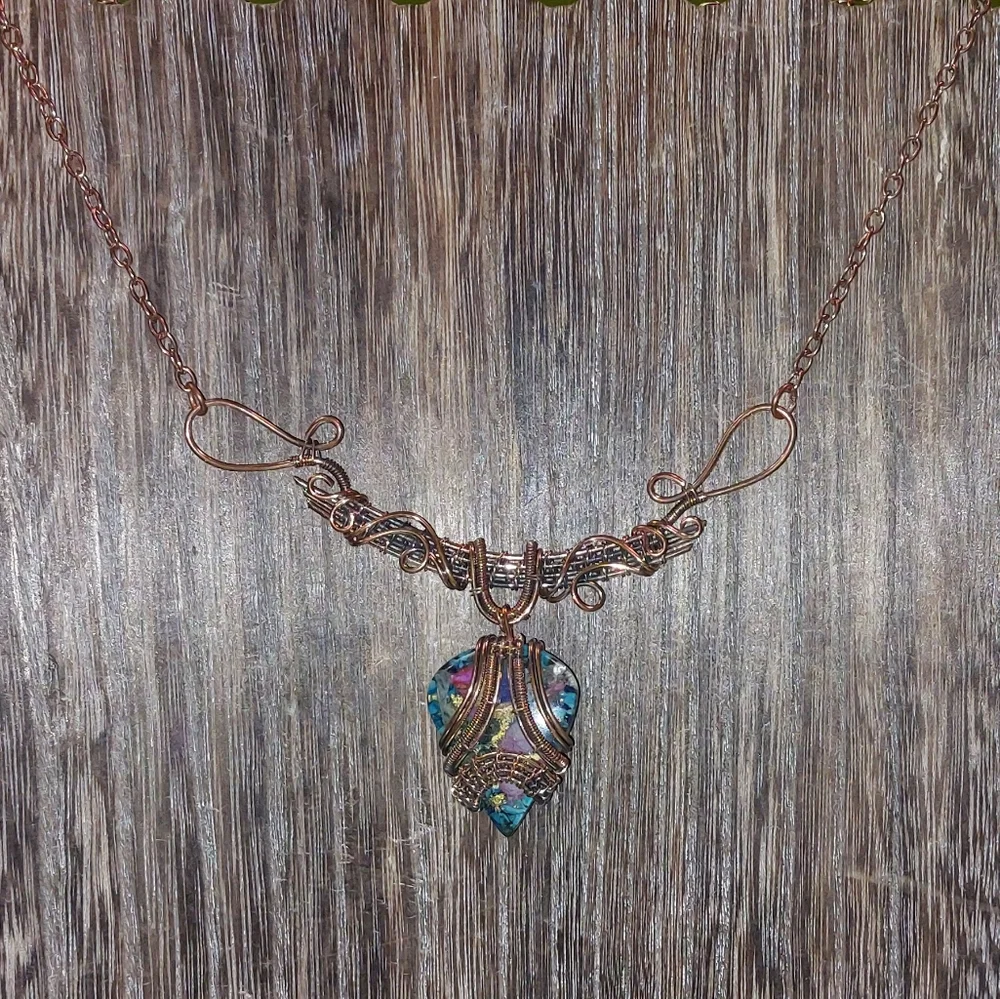 Oyster Turquoise Wire Wrapped Necklace - Picture 2 of 6